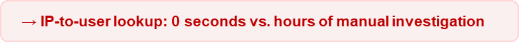 IP-to-user lookup: 0 seconds vs. hours of manual investigation